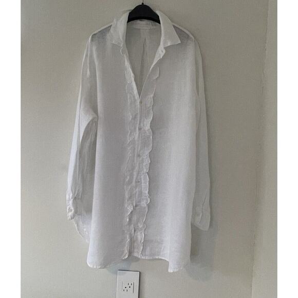 CP Shades Ruffle Top White Size Extra Large Linen Tunic Length - Picture 3 of 7
